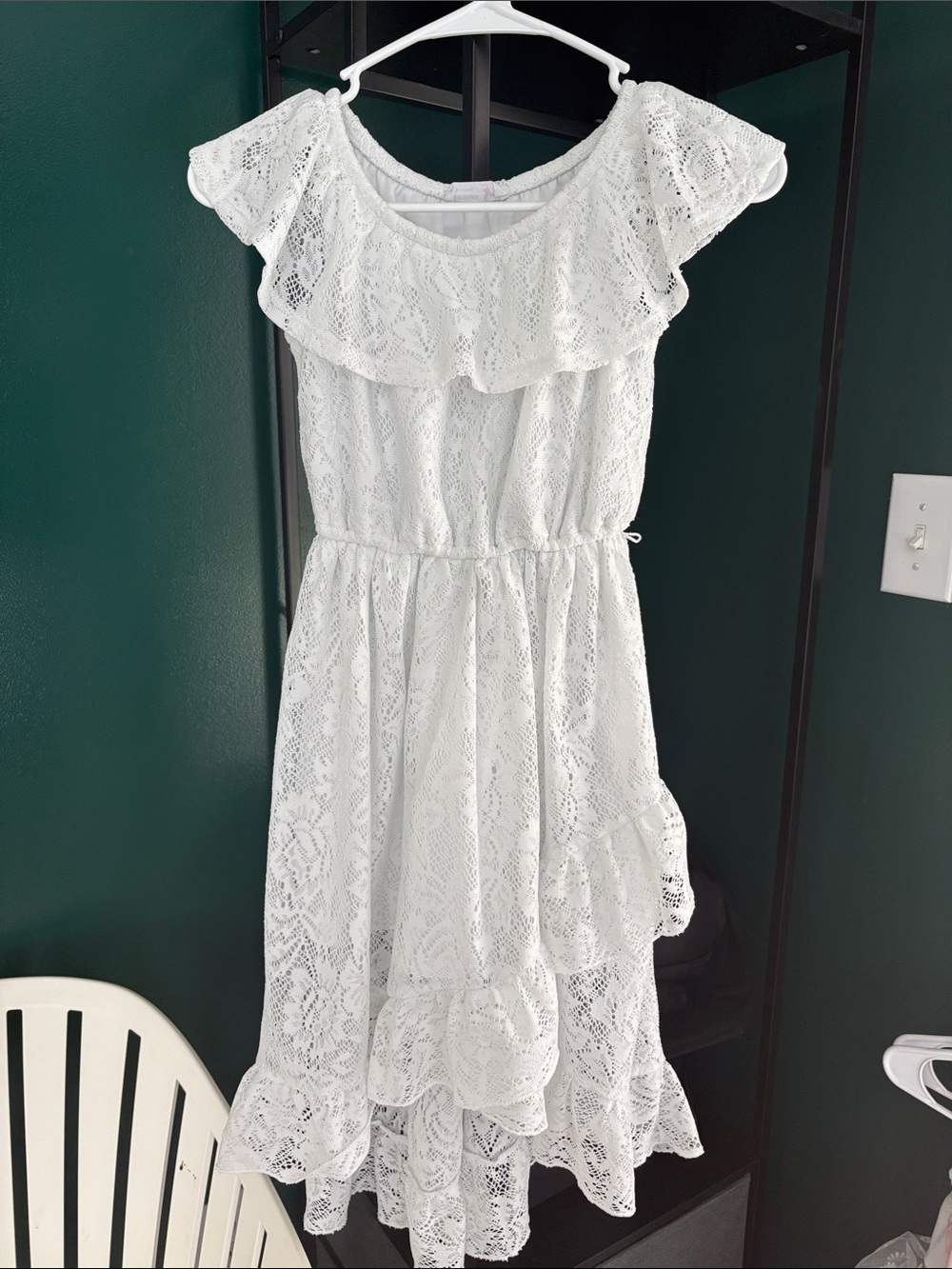Beautees White Lace Ruffle Formal Dress for Girls